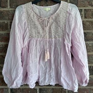 RUBYYAYA Pastel Pink Embroidered Peasant Top
